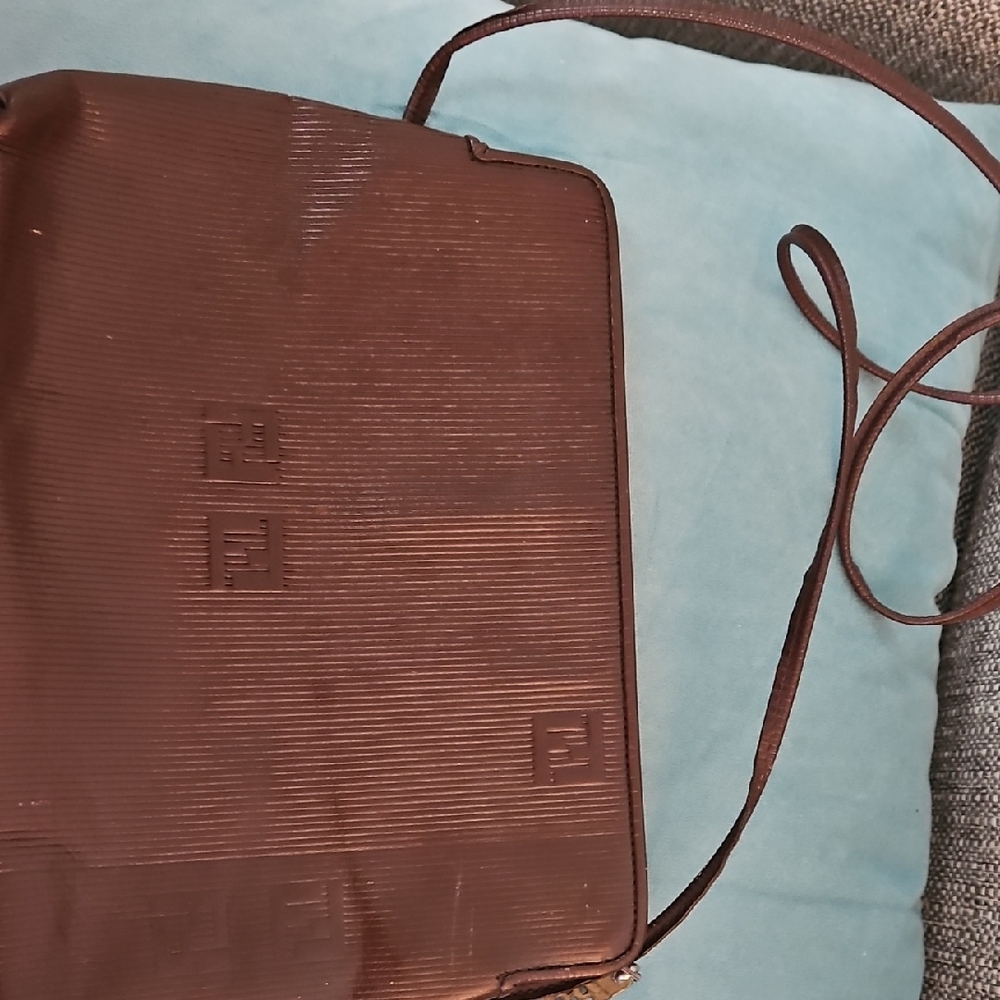 Fendi Dark Brown Embossed Messenger Bag
